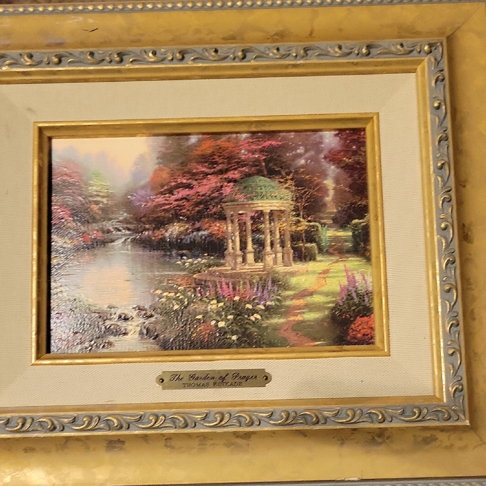 Framed Thomas KINKADE Garden Landscape Wall Art - Gold Frame, Multicolor Print